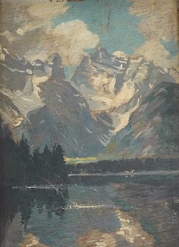 Frankel, Italian oil on board, ‘Lago Di Landro Con Cristallo, Cortina’, unsigned, inscribed verso, 31 x 15cm, gilt framed. Condition - fair, would benefit from a clean